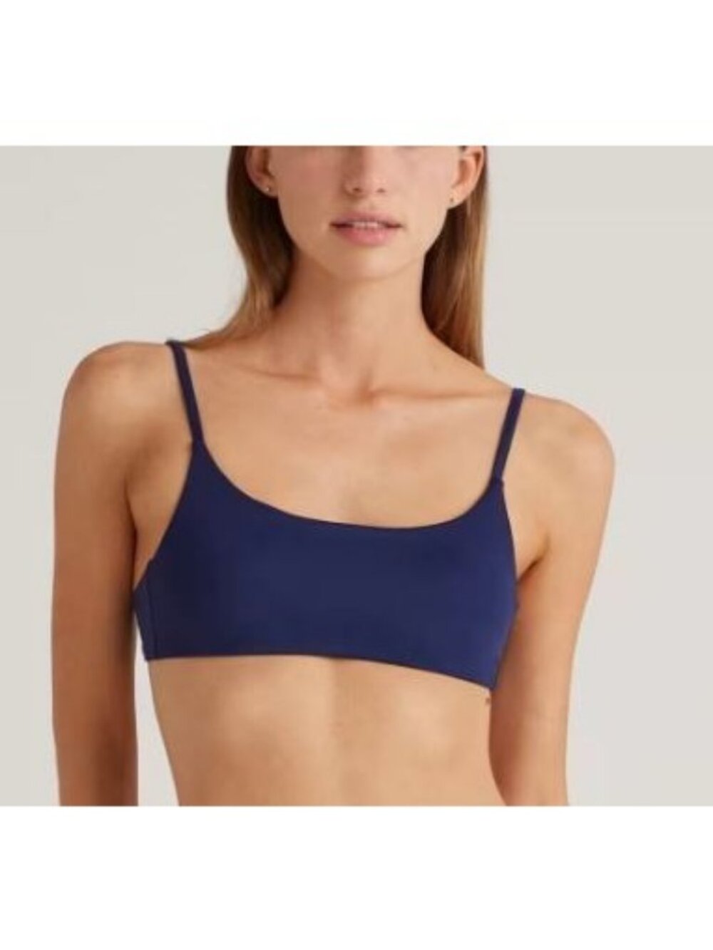 Quince Italian Scoop Neck Bikini Top Deep Navy Blue Size Small NWT